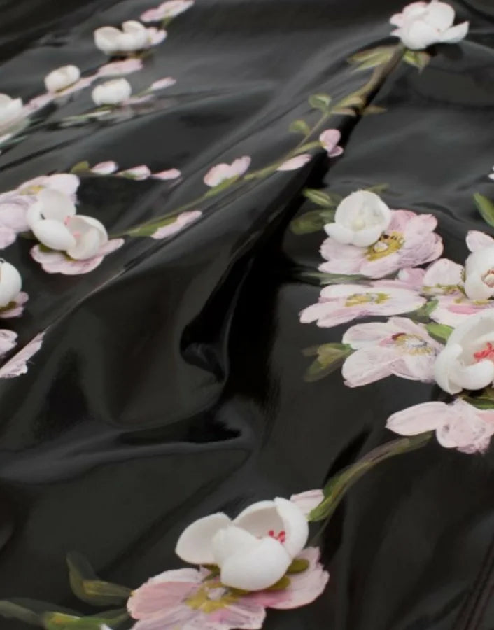 Dolce &amp; Gabbana Black patent floral HANDPAINTED dress