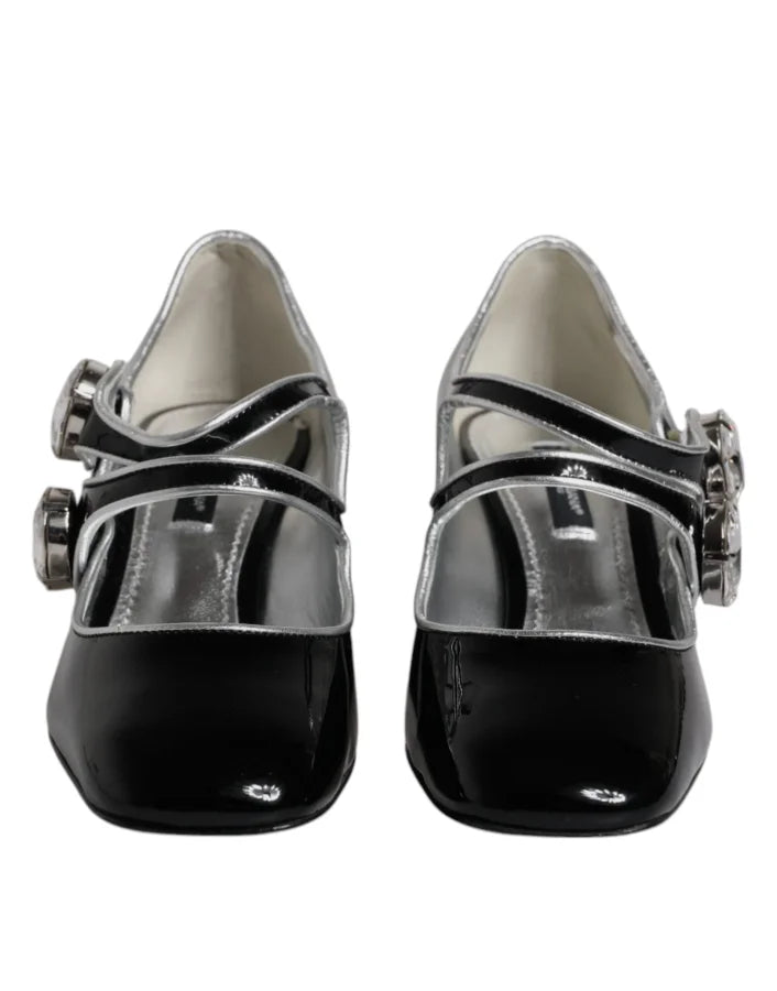 Dolce &amp; Gabbana Black Patent Leather Crystal Mary Jane Pumps Shoes