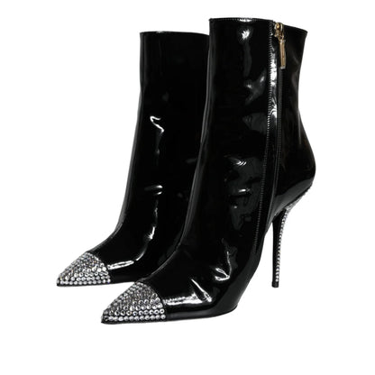 Dolce & Gabbana Black Patent Leather Embellished Boots Shoes