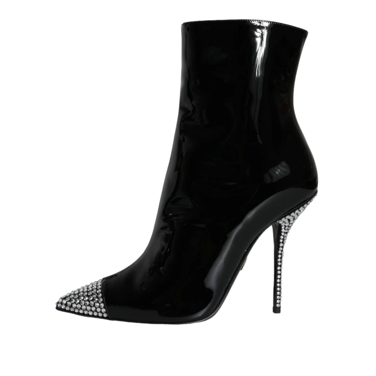 Dolce & Gabbana Black Patent Leather Embellished Boots Shoes