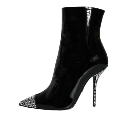 Dolce & Gabbana Black Patent Leather Embellished Boots Shoes