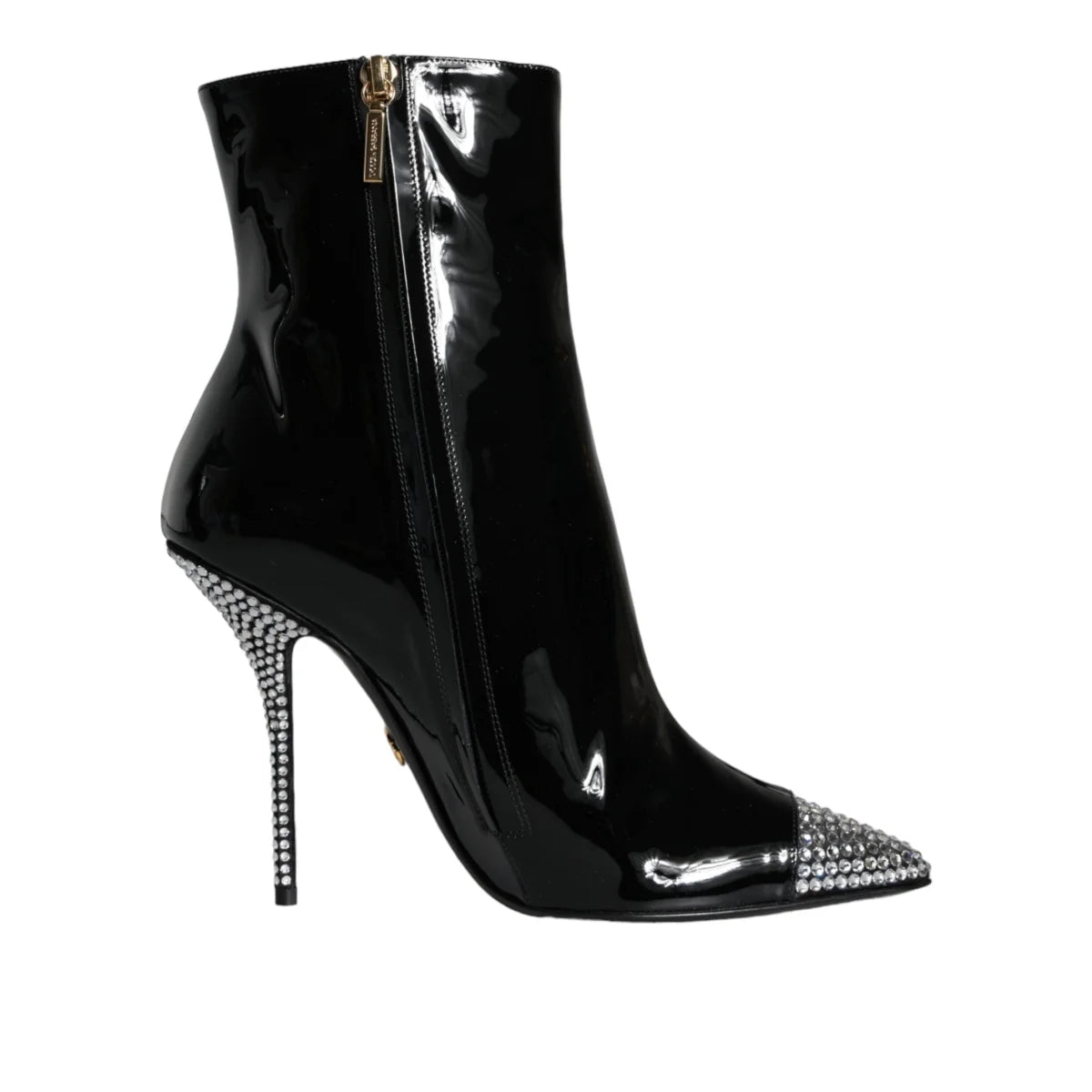 Dolce & Gabbana Black Patent Leather Embellished Boots Shoes