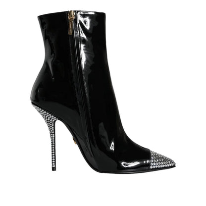Dolce & Gabbana Black Patent Leather Embellished Boots Shoes