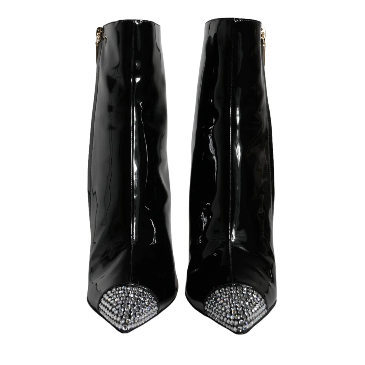 Dolce & Gabbana Black Patent Leather Embellished Boots Shoes