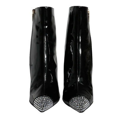 Dolce & Gabbana Black Patent Leather Embellished Boots Shoes