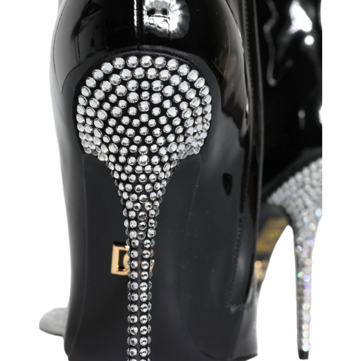 Dolce & Gabbana Black Patent Leather Embellished Boots Shoes
