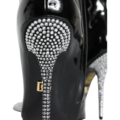 Dolce & Gabbana Black Patent Leather Embellished Boots Shoes