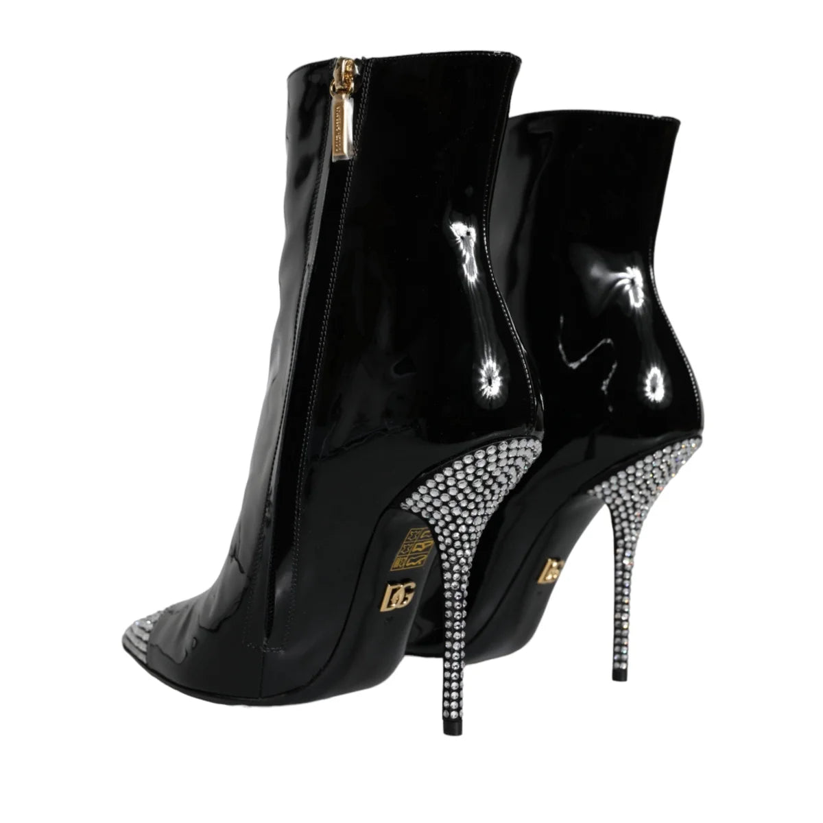 Dolce & Gabbana Black Patent Leather Embellished Boots Shoes