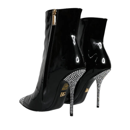 Dolce & Gabbana Black Patent Leather Embellished Boots Shoes