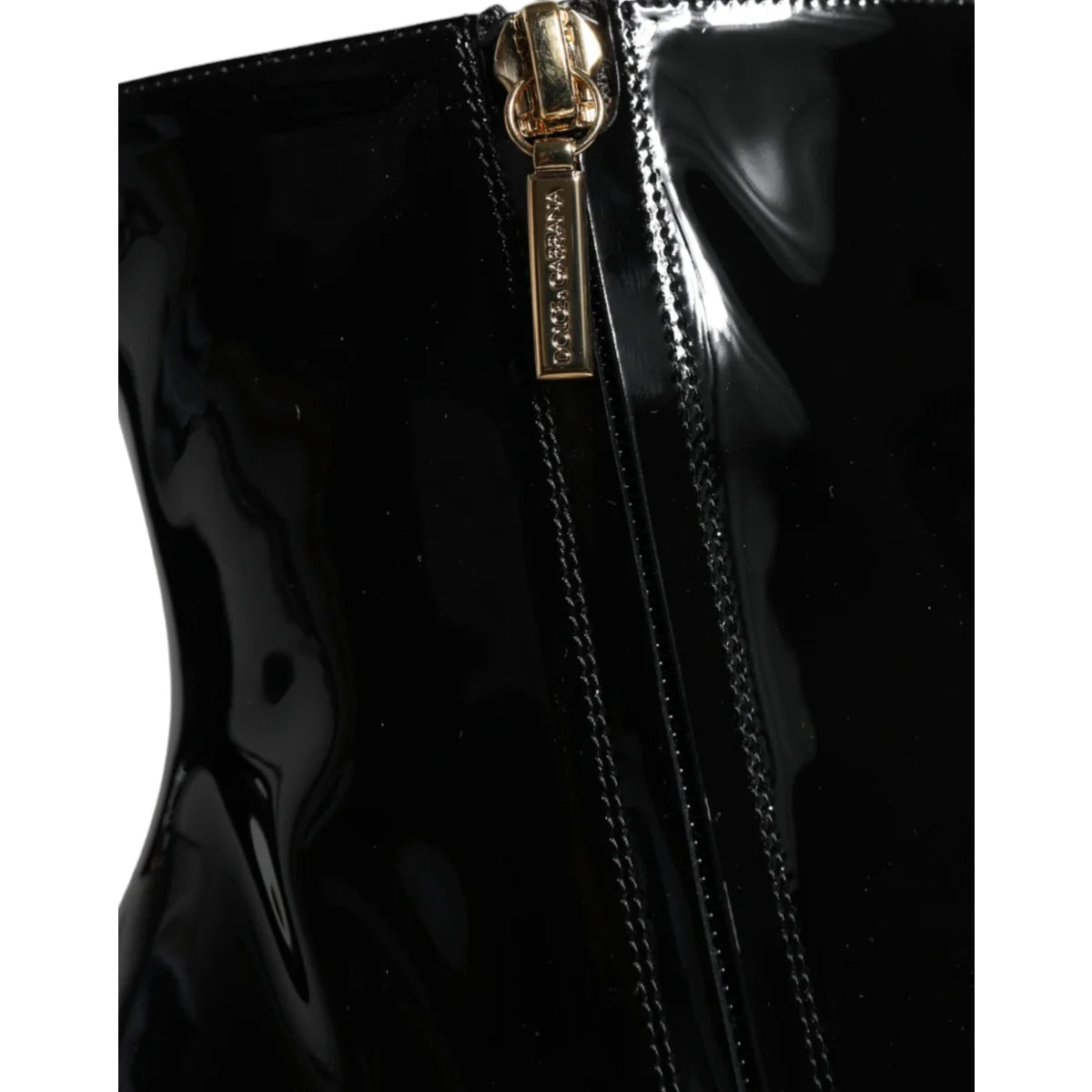 Dolce & Gabbana Black Patent Leather Embellished Boots Shoes