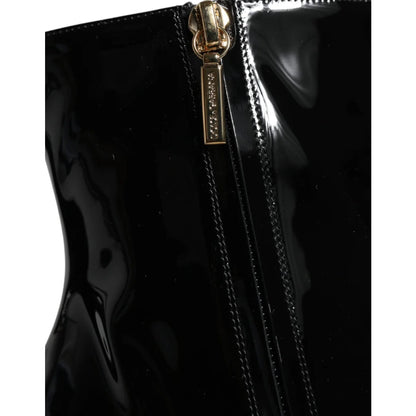 Dolce & Gabbana Black Patent Leather Embellished Boots Shoes