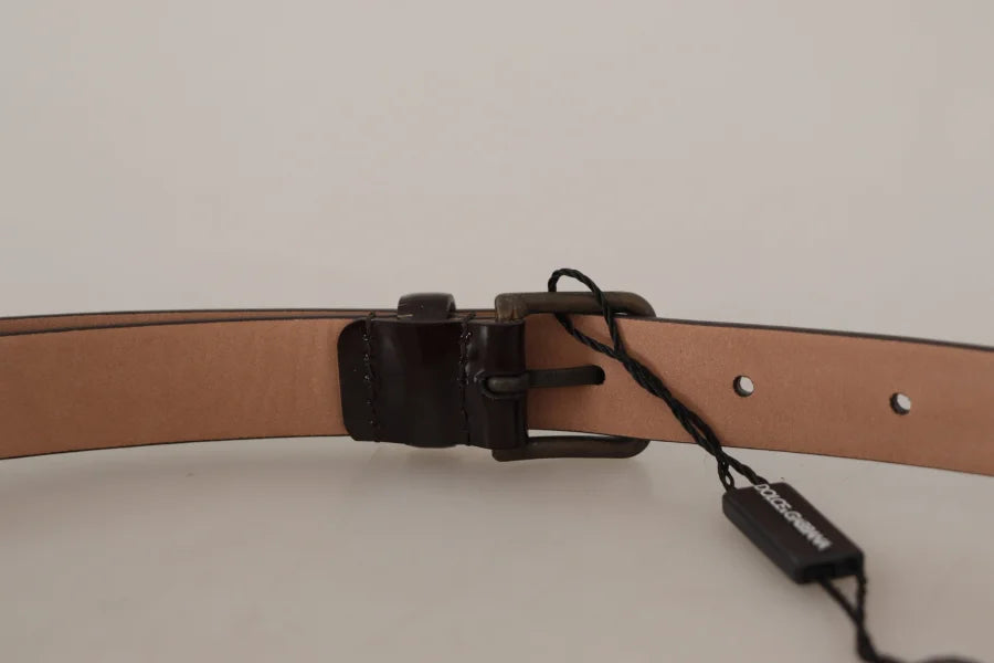 Dolce &amp; Gabbana Black Patent Leather Logo Metal Waist Buckle Belt