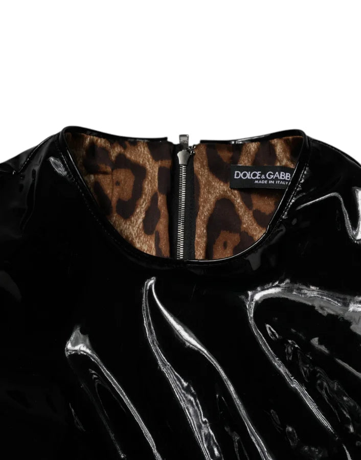 Dolce &amp; Gabbana Black Patent Leather Puff Sleeves Mini Dress