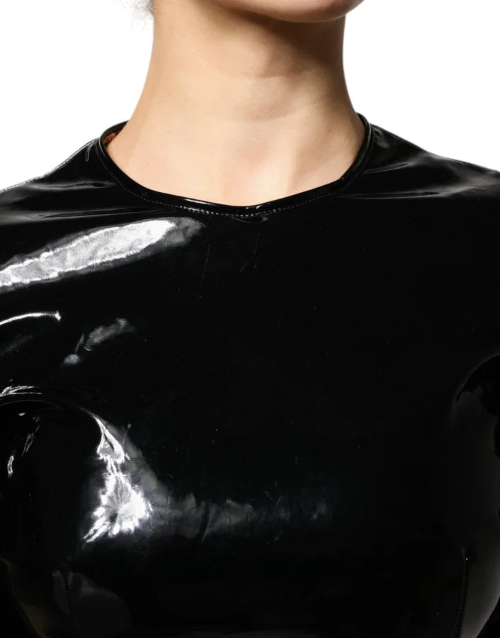 Dolce &amp; Gabbana Black Patent Leather Puff Sleeves Mini Dress