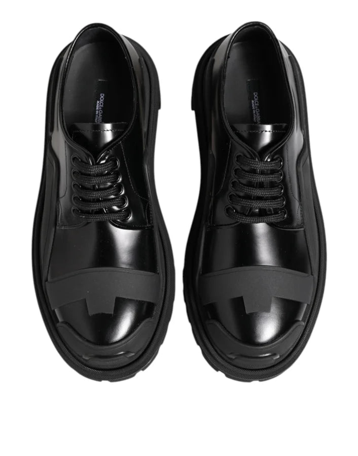 Dolce &amp; Gabbana Black Patent Leather Trekking Derby Shoes
