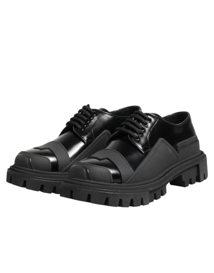 Dolce &amp; Gabbana Black Patent Leather Trekking Derby Shoes