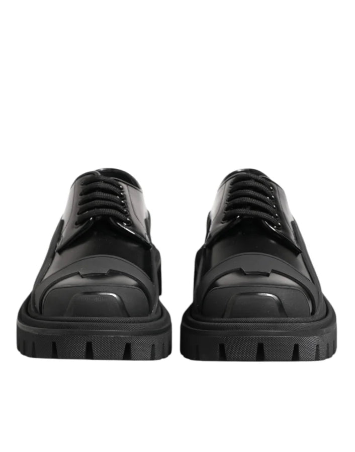 Dolce &amp; Gabbana Black Patent Leather Trekking Derby Shoes