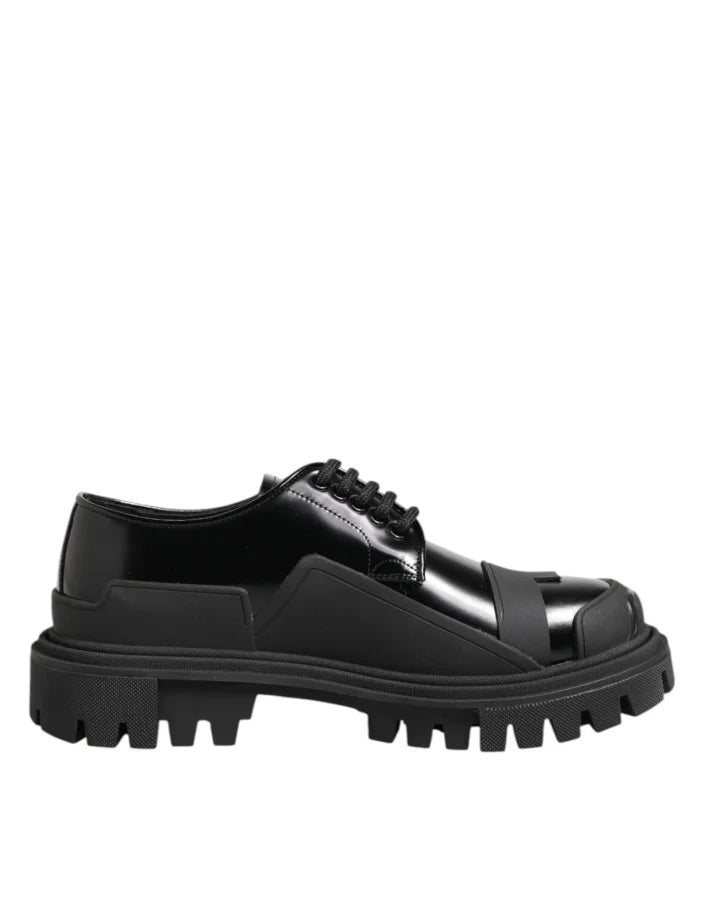 Dolce &amp; Gabbana Black Patent Leather Trekking Derby Shoes