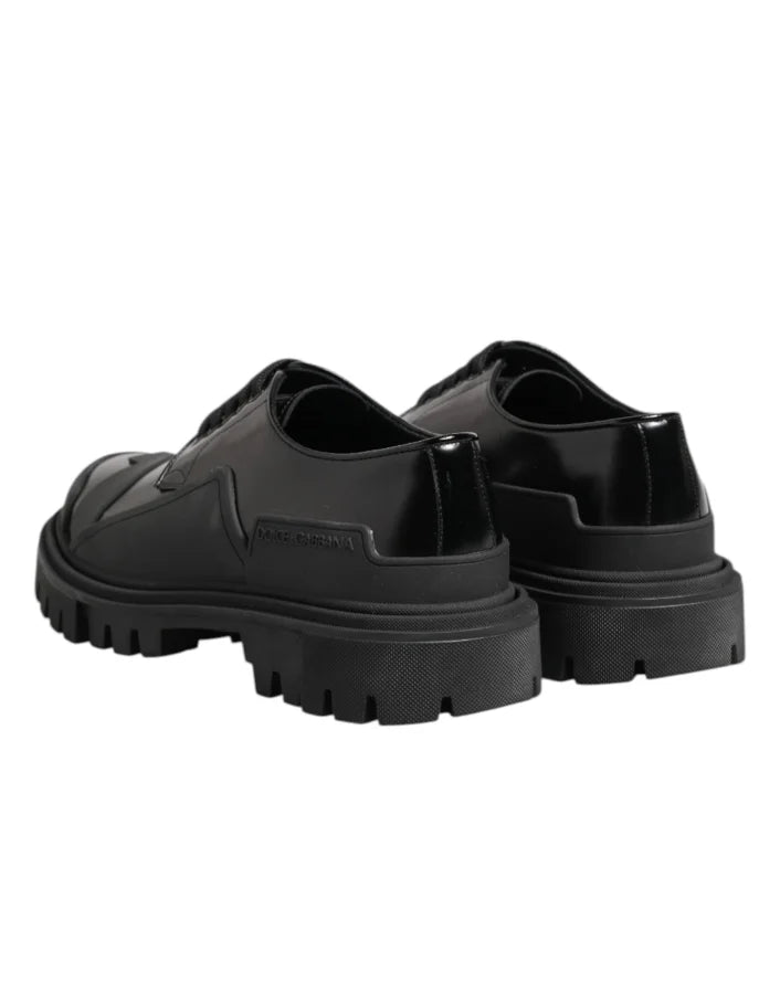 Dolce &amp; Gabbana Black Patent Leather Trekking Derby Shoes