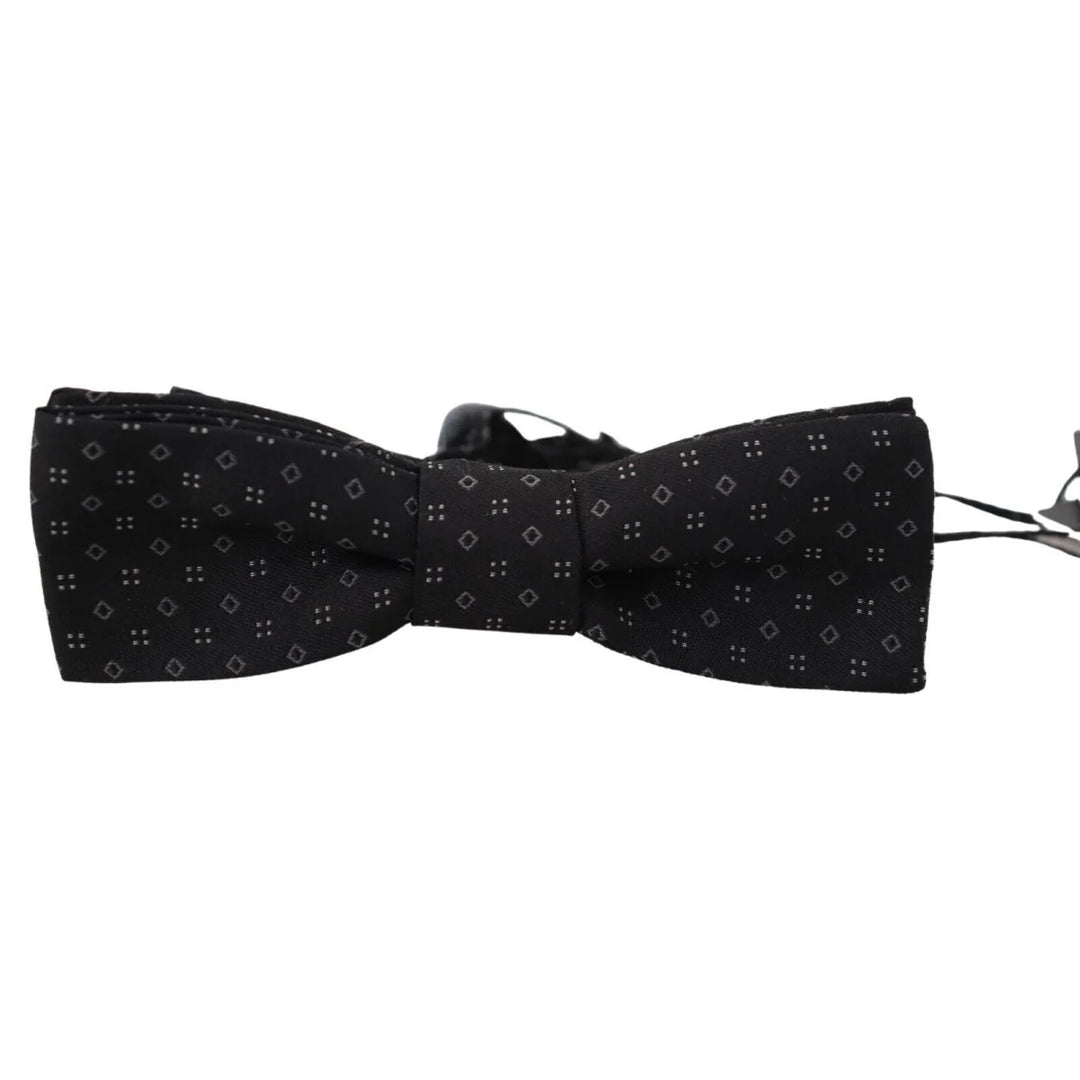 Dolce & Gabbana Black Pattern Silk Adjustable Neck Papillon Bow Tie