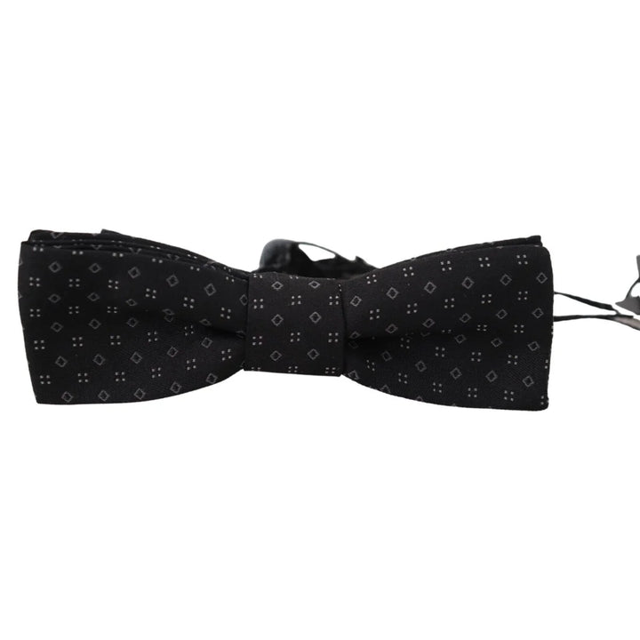 Dolce & Gabbana Black Pattern Silk Adjustable Neck Papillon Bow Tie