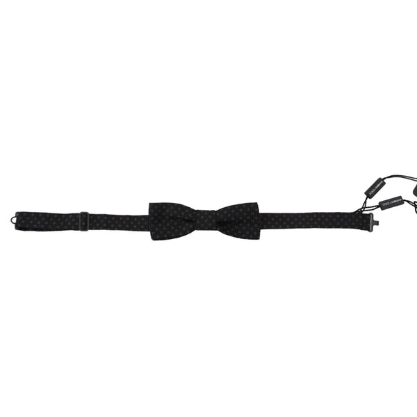 Dolce & Gabbana Black Pattern Silk Adjustable Neck Papillon Bow Tie