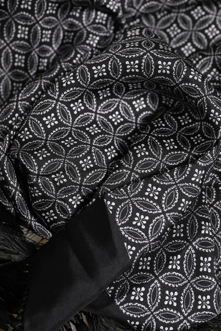 Dolce &amp; Gabbana Black Patterned Fringes Men Foulard Scarf
