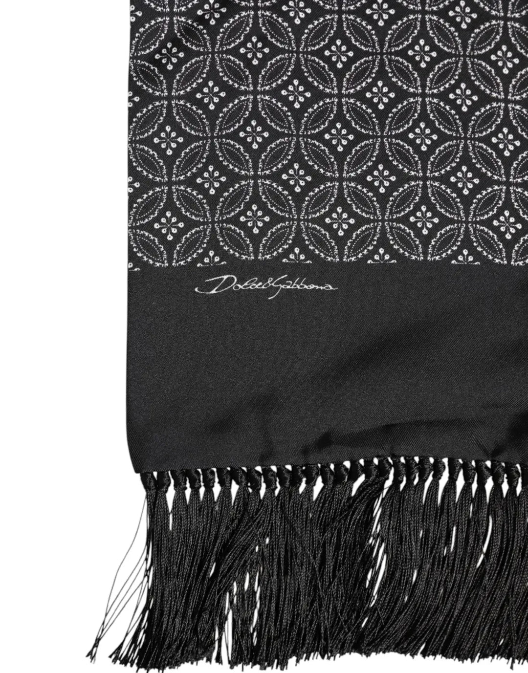 Dolce &amp; Gabbana Black Patterned Fringes Men Foulard Scarf