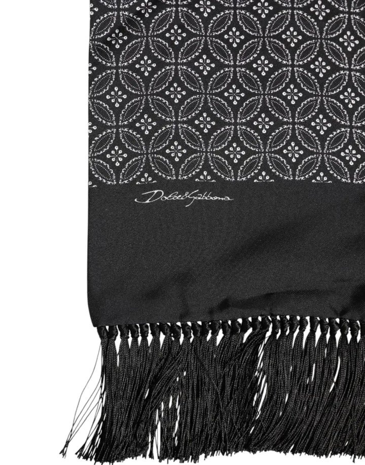 Dolce &amp; Gabbana Black Patterned Fringes Men Foulard Scarf