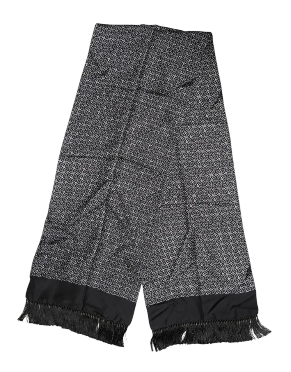 Dolce & Gabbana Black Patterned Fringes Men Foulard Scarf