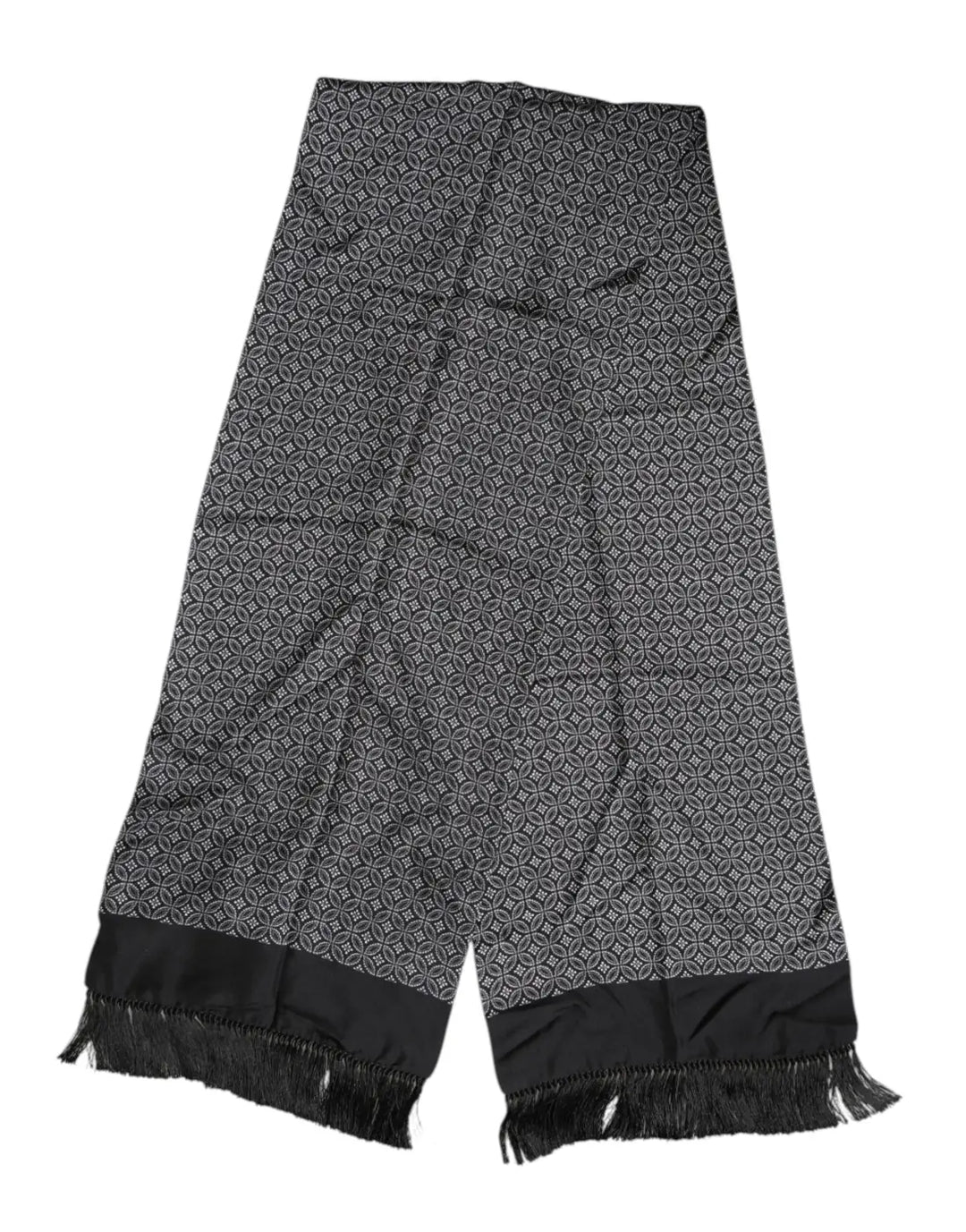 Dolce &amp; Gabbana Black Patterned Fringes Men Foulard Scarf