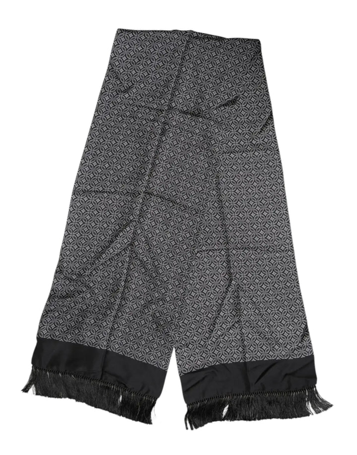 Dolce &amp; Gabbana Black Patterned Fringes Men Foulard Scarf