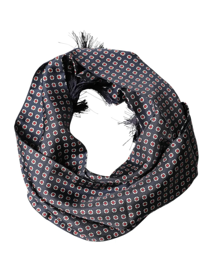 Dolce &amp; Gabbana Black Patterned Fringes Neck Foulard Scarf