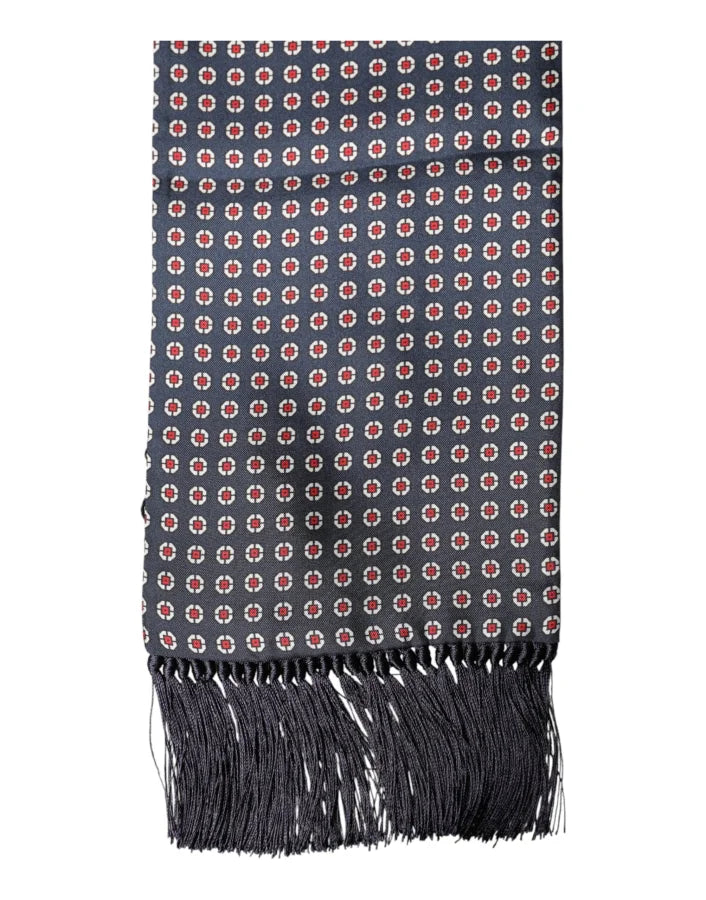 Dolce &amp; Gabbana Black Patterned Fringes Neck Foulard Scarf