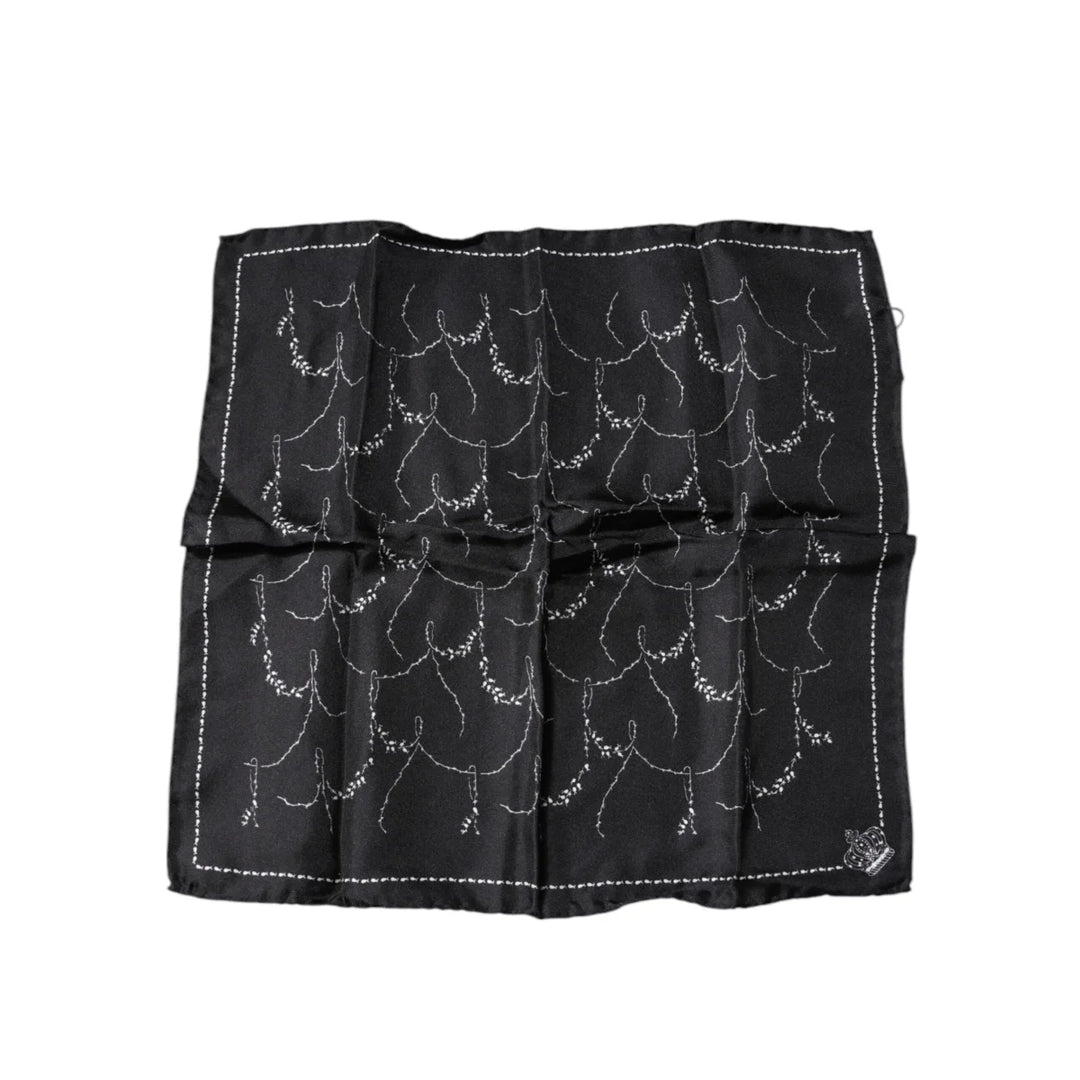 Dolce & Gabbana Black Patterned Silk Handkerchief Scarf