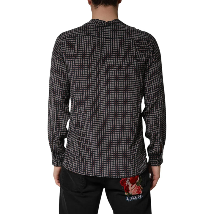 Dolce &amp; Gabbana Black Patterned Silk Men Button Down Shirt