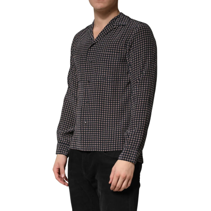 Dolce &amp; Gabbana Black Patterned Silk Men Button Down Shirt