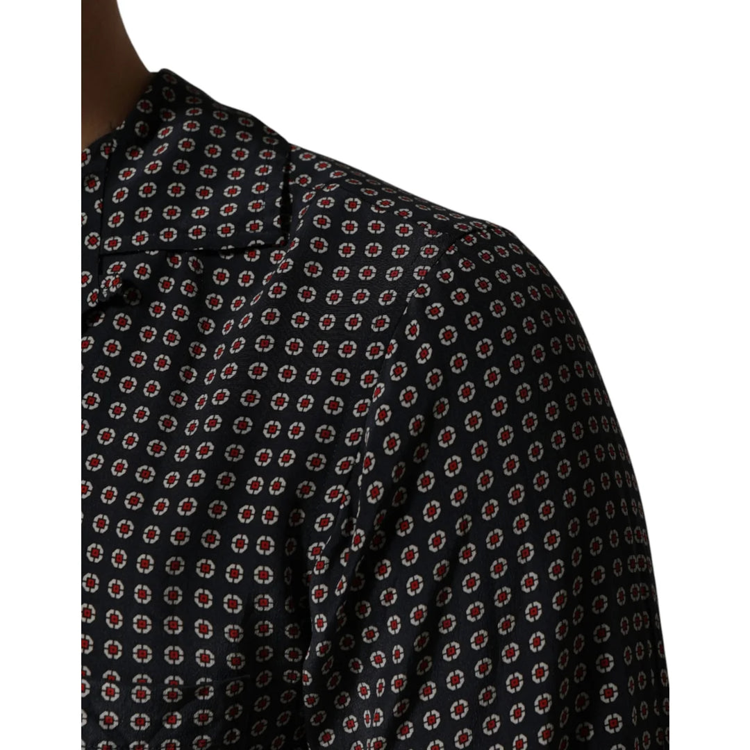Dolce &amp; Gabbana Black Patterned Silk Men Button Down Shirt