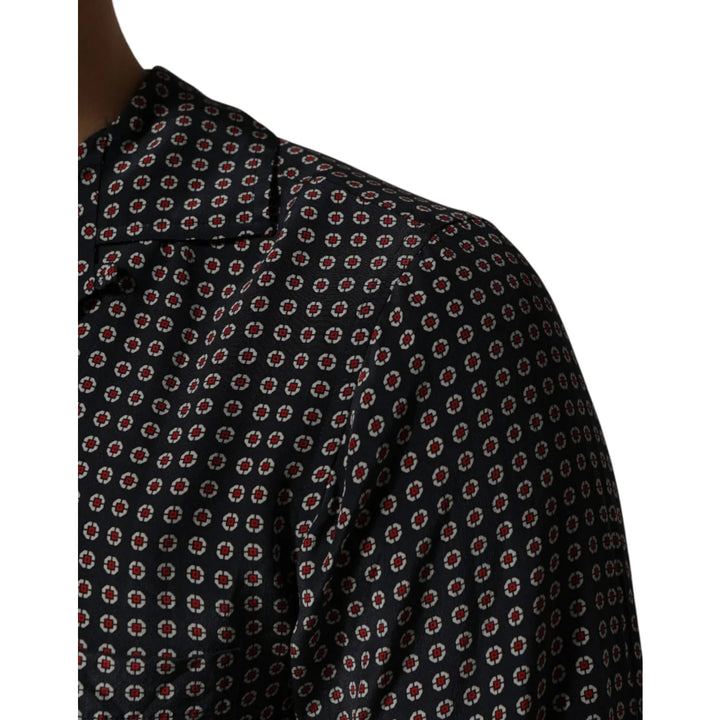 Dolce &amp; Gabbana Black Patterned Silk Men Button Down Shirt