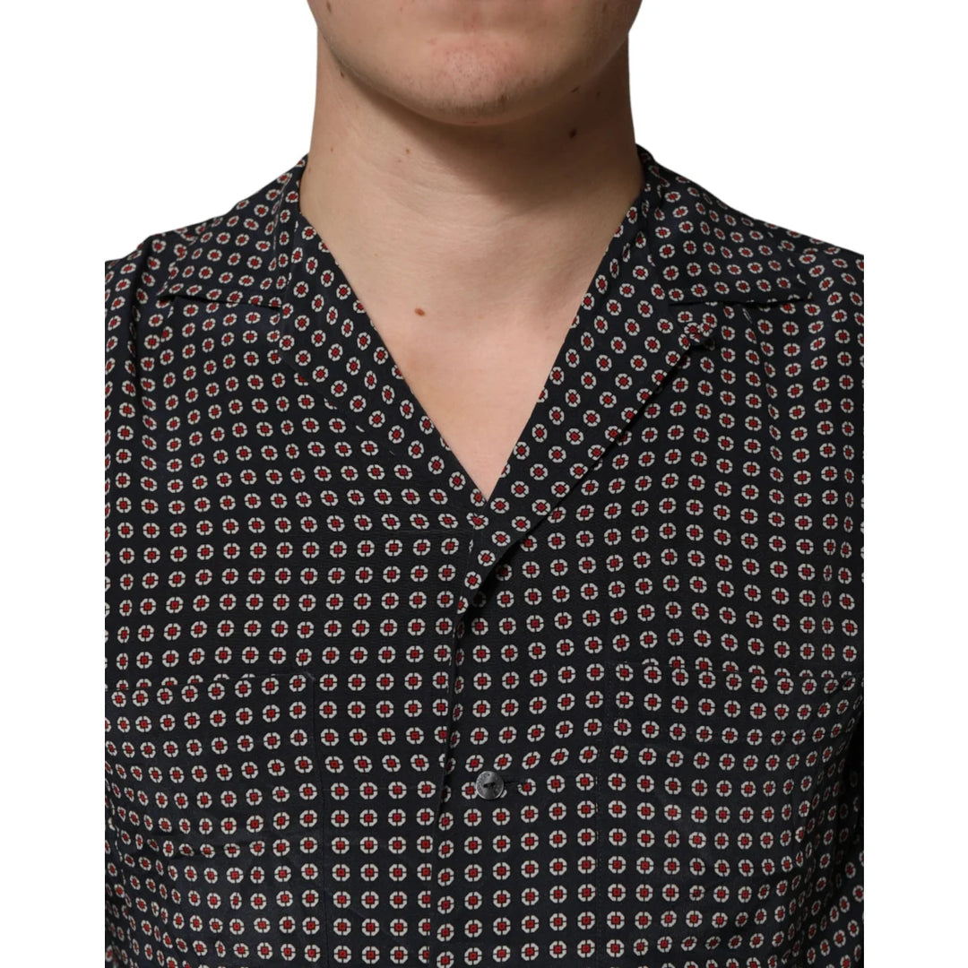 Dolce &amp; Gabbana Black Patterned Silk Men Button Down Shirt