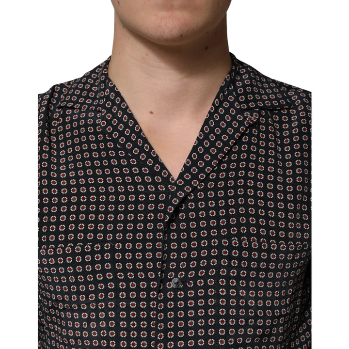 Dolce &amp; Gabbana Black Patterned Silk Men Button Down Shirt