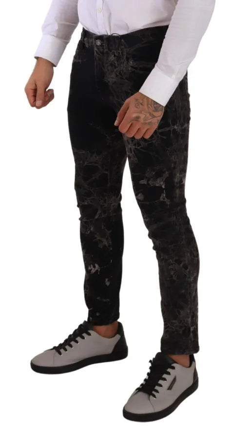 Dolce & Gabbana Black Patterned Skinny Slim Fit Jeans