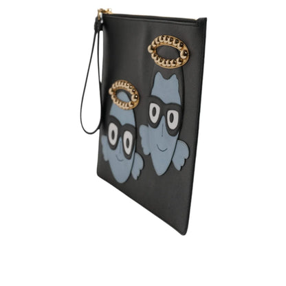 Dolce & Gabbana Black Pebbled Leather Pouch Bag with Stud Detailing