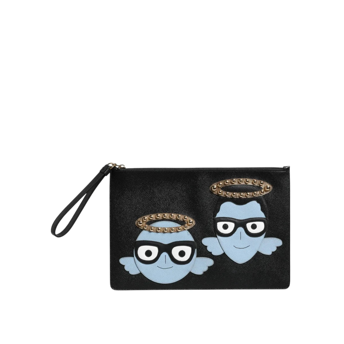 Dolce & Gabbana Black Pebbled Leather Pouch Bag with Stud Detailing