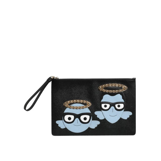 Dolce & Gabbana Black Pebbled Leather Pouch Bag with Stud Detailing