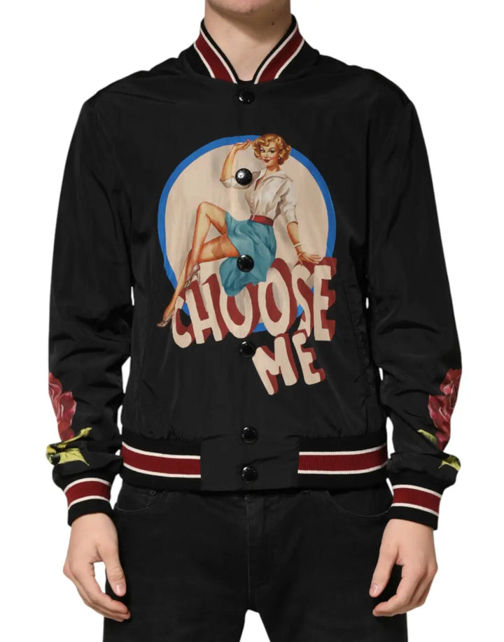 Dolce &amp; Gabbana Black Pin Up Button Down Men Bomber Jacket