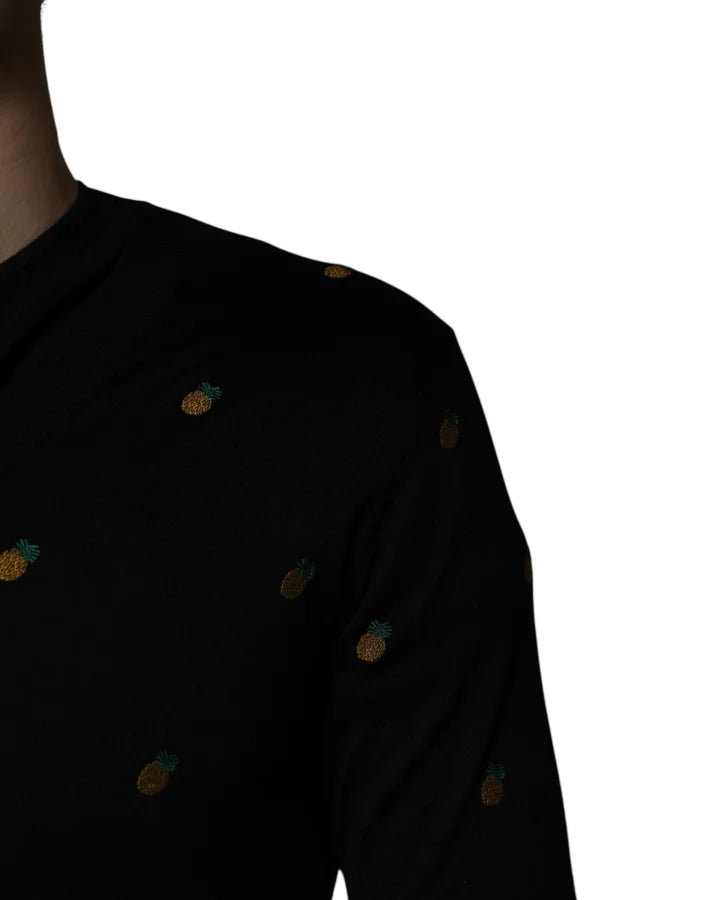 Dolce &amp; Gabbana Black Pineapple Crew Neck Pullover Sweater