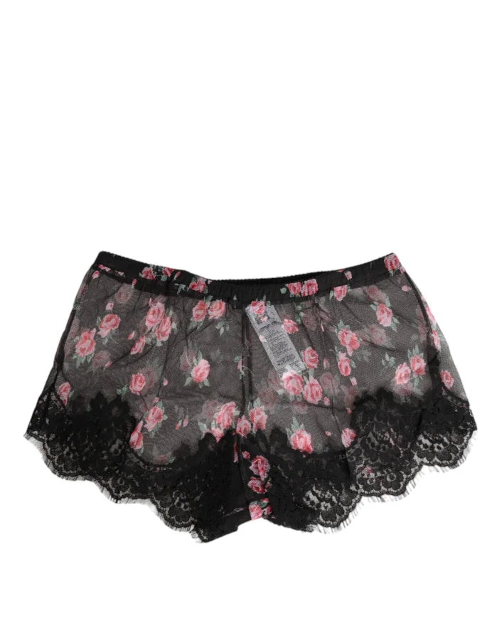 Dolce &amp; Gabbana Black Pink Floral Lace Mesh Lingeri Underwear