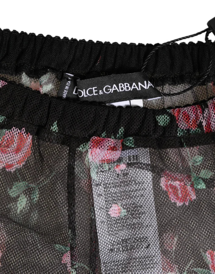 Dolce &amp; Gabbana Black Pink Floral Lace Mesh Lingeri Underwear