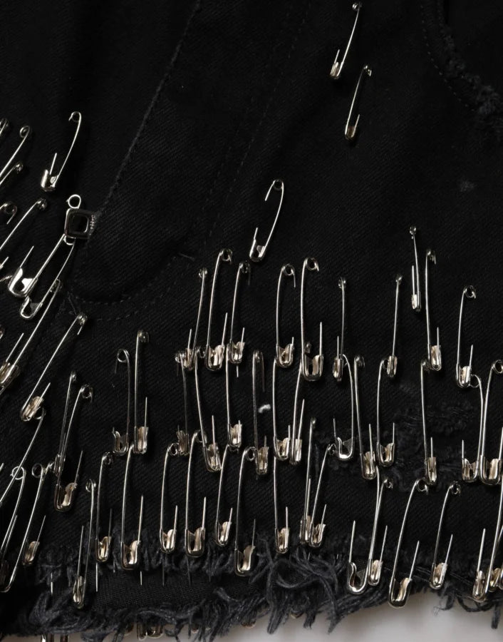Dolce &amp; Gabbana Black Pins Cotton Denim Hot Pants Shorts